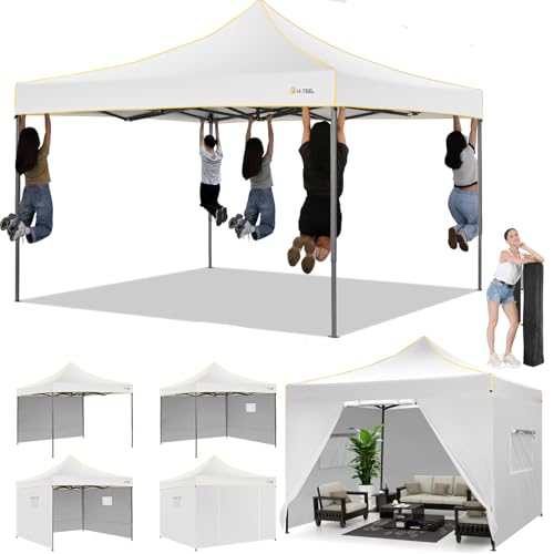 𝐇𝐨𝐭𝐞𝐞𝐥 Faltpavillon Pavillon 3x3 Wasserdicht Stabil Winterfest, Partyzelt Gartenpavillon 3mx3m Faltbar mit 4 Seitenwänden, Pop Up Pavillion Klappbar mit Tragetasche UV Schutz 50+, Weiß von Hoteel