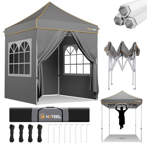 Hoteel Pavillon 2x2 Hochbelastbares Pop-Up Faltpavillon Zelt Mit 4 Seitenwänden wasserdicht stabil UPF50+, 3-Fach Höhenverstellbar, Verbesserte Sechseckige Rohre, Kommerzielles Sofortzelt, Grau von Hoteel