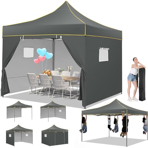 Hoteel Pavillon 3x3 Wasserdicht Stabil Winterfest Faltpavillon Partyzelt Klappbar 3x3m,Pop Up Faltbar Gartenpavillon Mit 4 Seitenteilen Uv Schutz 50+ Faltpavillon Für Party,Fest,Camping,Strand,Grau von Hoteel