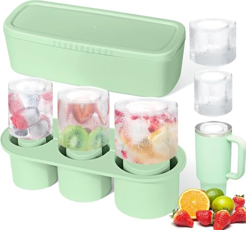 Eiswürfelform Silikon für Cup Zubehör Eiswürfelbehälter Eiswürfelformen Form Mit Deckel Ice Cube Tray BPA Frei 3 Fach Groß Hohlzylinder Eiswürfel 40 Oz Tumbler Grün von Hoterlet