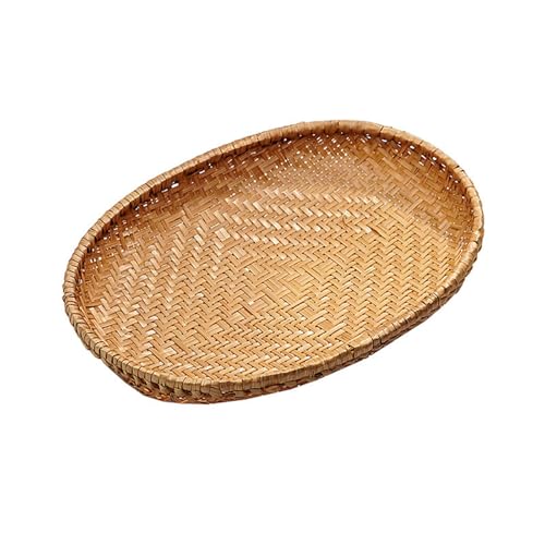 Hotfiary 1/3/5 Stück Bambus gewebt Korb Tablett, handgemachte ovalen Brotkorb zum Servieren, flache Weide Obst Korb Gemüse Snacks servieren Korb stapelbar, dekorative rustikale Tablett für die Küche von Hotfiary