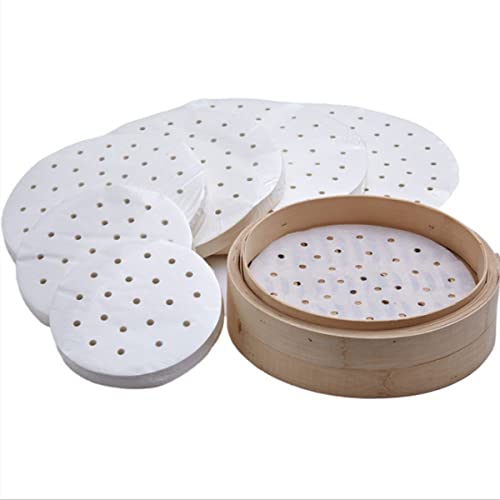 Hothotgirl 250 Stück Dim Sum Papier als Unterlage für Bambusdämpfer, Heißluftfritteuse, Dampfgarer Airfryer Liners, antihaftbeschichtet, rundes Backpapier Perforiertes Bambus Papier 3.5 Zoll/8.9cm von Hothotgirl
