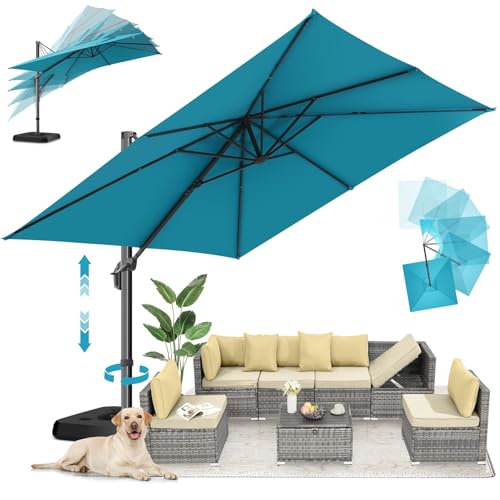 Hotime Sonnenschirm 300cm Aufgewertet und Gewichtet Ampelschirm 300cm mit 360° Drehung und 5 Winkelverstellung,Sonnenschirme Aluminium Gestell Gartenschirm für Garten Terrasse Balkon,27.5kg(Hellblau) von Hotime