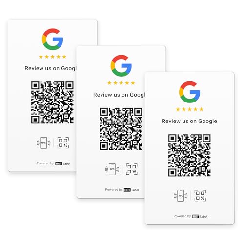 Google Review Card 3-Pack - White - NFC Tap & QR Code - Includes 3 Independent Links (Supports 3 Different Stores or Same) - All Phones Compatible - Boost Google Reviews - No App/Subscription von Hotlabel