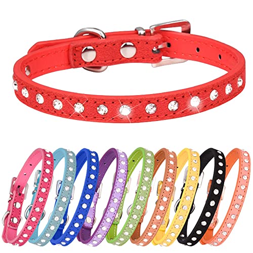 Hundehalsband mit Strasssteinen, Wildleder, niedlich, weich, glitzernd, Kristall, verstellbar, für kleine Mädchen, Jungen, Welpen, Katzen, Haustiere, Kätzchen, Rot, Größe XS von Hotlion