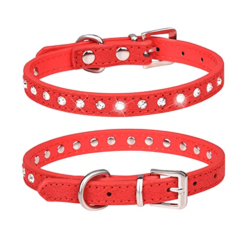 Hundehalsband mit Strasssteinen, Wildleder, niedlich, weich, glitzernd, Kristall, verstellbar, für kleine Mädchen, Jungen, Welpen, Katzen, Haustiere, Kätzchen, Rot, Größe XXS von Hotlion