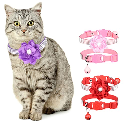 Katzenhalsband, glitzerndes Diamant-Halsband für Mädchen, Katzen, mit Glöckchen, Strasssteinen, mit weichem Samt, verstellbar, für Katzen, Welpen, Rosa, 3 S von Hotlion