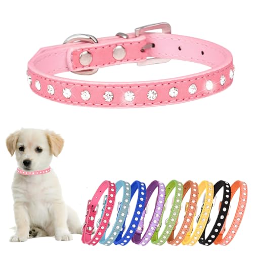 Hotlion Strass-Hundehalsband, süßes Kristalldiamant-Katzenhalsband, weiches Leder, Kätzchen, Welpenhalsbänder, verstellbar, für kleine mittelgroße Hunde, Rosa, XS von Hotlion