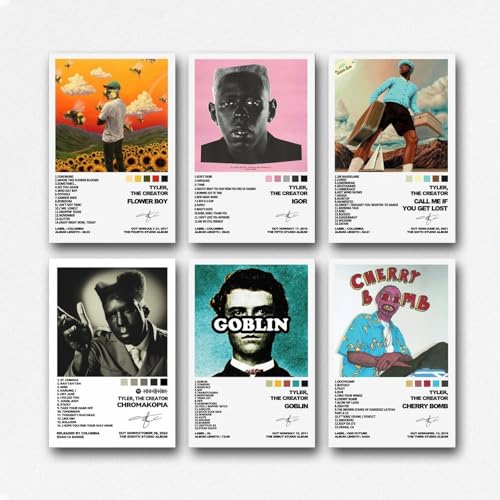 Hotoice Tyler Poster, The Creator Rapper, Musikalbum, Vintage, signiert, Wandkunst, Leinwand, Poster, Raumdekor, ästhetischer Druck, Dekoration, 20 x 30 cm, Stil 1, 6 Stück Hotoice Tyler Poster, The Creator Rapper, Musikalbum, Vintage, signiert, Wandkunst, Leinwand, Poster, Raumdekor, ästhetischer Druck, Dekoration, 20 x 30 cm, Stil 1, 6 Stück von Hotoice