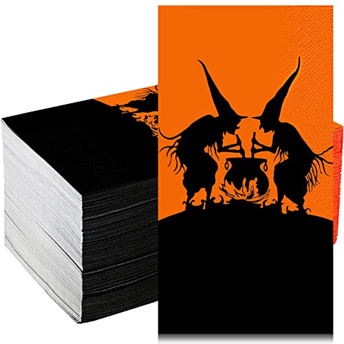 100 Stück Halloween Hexen Servietten Halloween Cocktail Party Servietten Doppelservietten Halloween Geschirr Dekorative Gruselige Getränke Party Supplies von Hotop