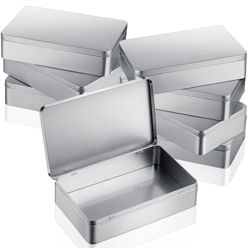 Hotop 21,6 x 13,5 x 4,8 cm, silberfarbene rechteckige leere Blechdose, Behälter, Geschenk, Schmuck und Aufbewahrungsdosen-Set, Heim-Organizer (12 Stück) von Hotop