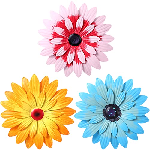 Hotop 3 Stück Metall Blumen Wandkunst 3D Metall Gänseblümchen Blumen Wanddeko Mehrere Schichten Hängende Blumen Rustikal Bauernhaus Boho Stil Dekorationen für Drinnen Draußen, 8 Zoll(Stilvoll) von Hotop