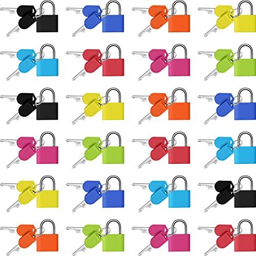 Koffer-Schlösser mit Schlüssel, Metall-Vorhängeschlösser, mehrfarbig, kleines Mini-Vorhängeschloss, Vorhängeschloss für Schule, Fitnessstudio, 8 Farben (24 Stück) von Hotop