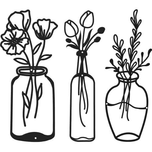 3 Stück Metall Blume Wanddekor Minimalistische Vase Wandkunst Schwarze Tulpe Draht Eisen Dekor Blumen Wandskulptur für Küche Badezimmer Wohnzimmer (Elegant, Love, Eternity) von Hotop