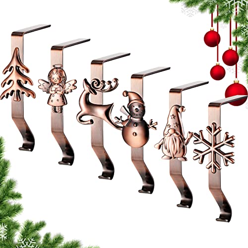 Weihnachtsstrumpfhalter für Kaminsims, 6 Stück, Weihnachtsstrumpf-Kleiderbügel, Haken, rutschfest, verstellbar, Weihnachtsstrumpf, Kaminstrumpfgriffe für Weihnachtsfeier, Dekoration (Rotbronze) von Hotop