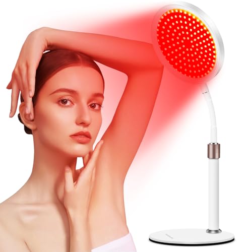 Hottoerak 100 LEDs Rotlichtlampe mit Sockel, 660 & 850 Infrarotlicht mit 15/30/45 Minuten Timer, einstellbare Höhe, Winkel und Helligkeit, Red Lights für den Einsatz zu Hause oder im Büro von Hottoerak