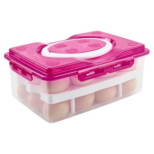 HOTUMN Eierbehälter mit 2 Etagen mit Deckel – praktische Kühlschrank-Eierschalen für Küchenschränke – perfekt für Camping-Eierträger – zum Aufbewahren und Organisieren von 24 Eiern (Pink) von Hotumn