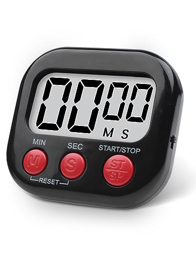 Digitaler Küchentimer Magnetisch Stoppuhr Timer mit Uhr, Timer für Backen, Küche, Studium, Trainingstraining, Count-Up- und Countdown-Uhr (Schwarz) von Houdian