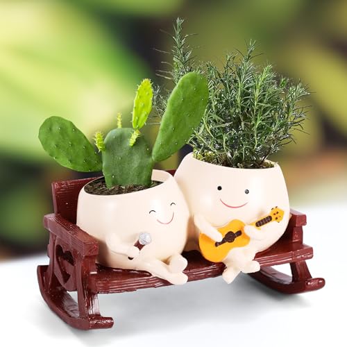 Houkiper Blumentopf Gesicht, Blumentöpfe Mit Schaukel Gesicht Swing Face übertopf, Harz Lustige Blumentöpfe Doppelter Schaukelstuhl Blumentopf Für Innen Outdoor Sukkulenten Züchten von Houkiper