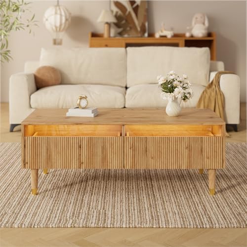 Houkiper Couchtisch Holz, Wohnzimmertisch mit Zwei Schubladen und Einen Farbwechselnden LED-Lichtstreifen, Moderne Beistelltisch Verfügt über Eine Gewellte Schubladenplatte Houkiper Couchtisch Holz, Wohnzimmertisch mit Zwei Schubladen und Einen Farbwechselnden LED-Lichtstreifen, Moderne Beistelltisch Verfügt über Eine Gewellte Schubladenplatte von Houkiper