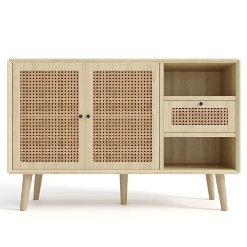 Houkiper Modernes Sideboard 120x40x80 cm in Eiche-Optik – Kommode mit 4 Schubladen & 2 Türen, FSC®-zertifizierter Schrank für Wohnzimmer, Esszimmer, Flur oder Schlafzimmer von Houkiper