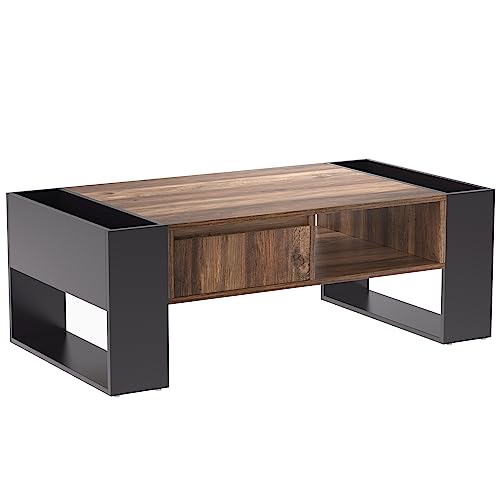 Moderner Couchtisch mit Holzmaserung – Wohnzimmertisch mit Schublade, doppelseitigem Stauraum & offenem Fach – Sofatisch mit Stauraum, 111x60cm, Anthrazit-Holzfarbe Moderner Couchtisch mit Holzmaserung – Wohnzimmertisch mit Schublade, doppelseitigem Stauraum & offenem Fach – Sofatisch mit Stauraum, 111x60cm, Anthrazit-Holzfarbe von Houkiper