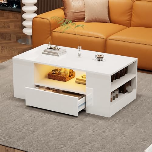 Moderner Couchtischschrank, Couchtisch Hochglanz Wohnzimmermöbel 2 Schubladen und 2 Regalsofa Couchtisch Beistelltisch, 95 x 53 x 37cm Moderner Couchtischschrank, Couchtisch Hochglanz Wohnzimmermöbel 2 Schubladen und 2 Regalsofa Couchtisch Beistelltisch, 95 x 53 x 37cm von Houkiper