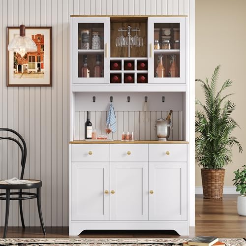 Sideboard mit Stauraum, Moderne Aufbewahrungsschrank Küchenschrank mit Arbeitsplatte, Küchen Buffetschrank mit 3 Schubladen Hochschrank für Flur Eingang Küche Wohnzimmer, 94,5 x 30 x 175,5 cm von Houkiper