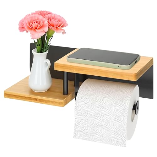 Toilettenpapierhalter mit Ablage, Schwarz Klorollenhalter Bohren Wc Papier Halterung, Wandmontage Eisen Klorollenhalter Klopapierhalter Holz für Küche und Badzimmer Toilettenpapierhalter mit Ablage, Schwarz Klorollenhalter Bohren Wc Papier Halterung, Wandmontage Eisen Klorollenhalter Klopapierhalter Holz für Küche und Badzimmer von Houkiper