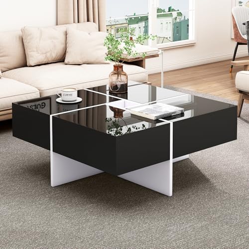 Wohnzimmer Couchtischschrank, Eleganter Hochglanz Couchtisch mit 4 Schubladen Beistelltisch mit Verstecktem Quadratischer Kaffeetisch für Büro Wohnzimmer, 70 * 70 * 35cm Wohnzimmer Couchtischschrank, Eleganter Hochglanz Couchtisch mit 4 Schubladen Beistelltisch mit Verstecktem Quadratischer Kaffeetisch für Büro Wohnzimmer, 70 * 70 * 35cm von Houkiper