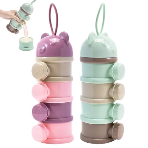 2pcs Baby Formel-Spender, 4 Schichten Babyformel Behälter Stapelbarer Milchpulverspender Nicht-Spill-Reisebehälter auf der Grütze von Houolsator