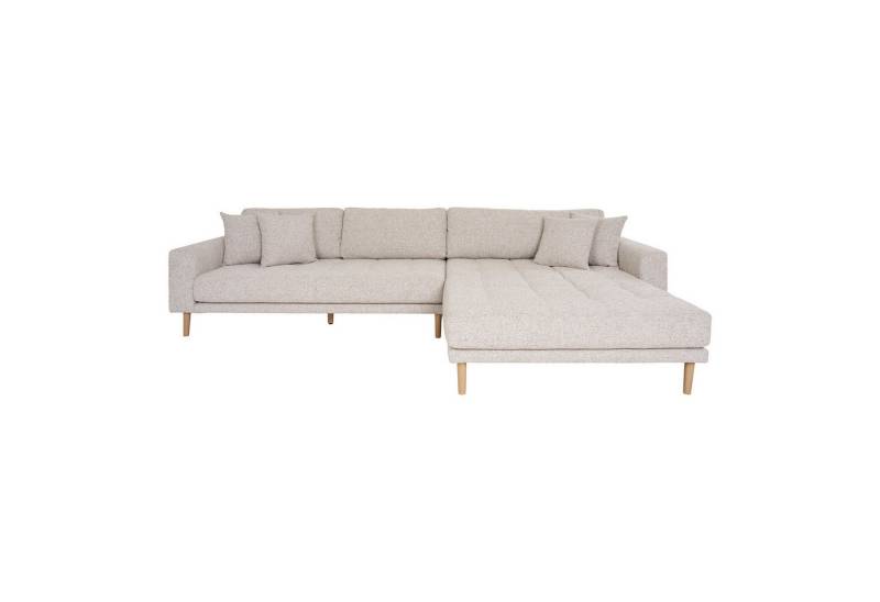 House Nordic Ecksofa 290x92/170x76 cm – Beige, Holzfüße, inkl. 4 Kissen Ottomane rechts von House Nordic