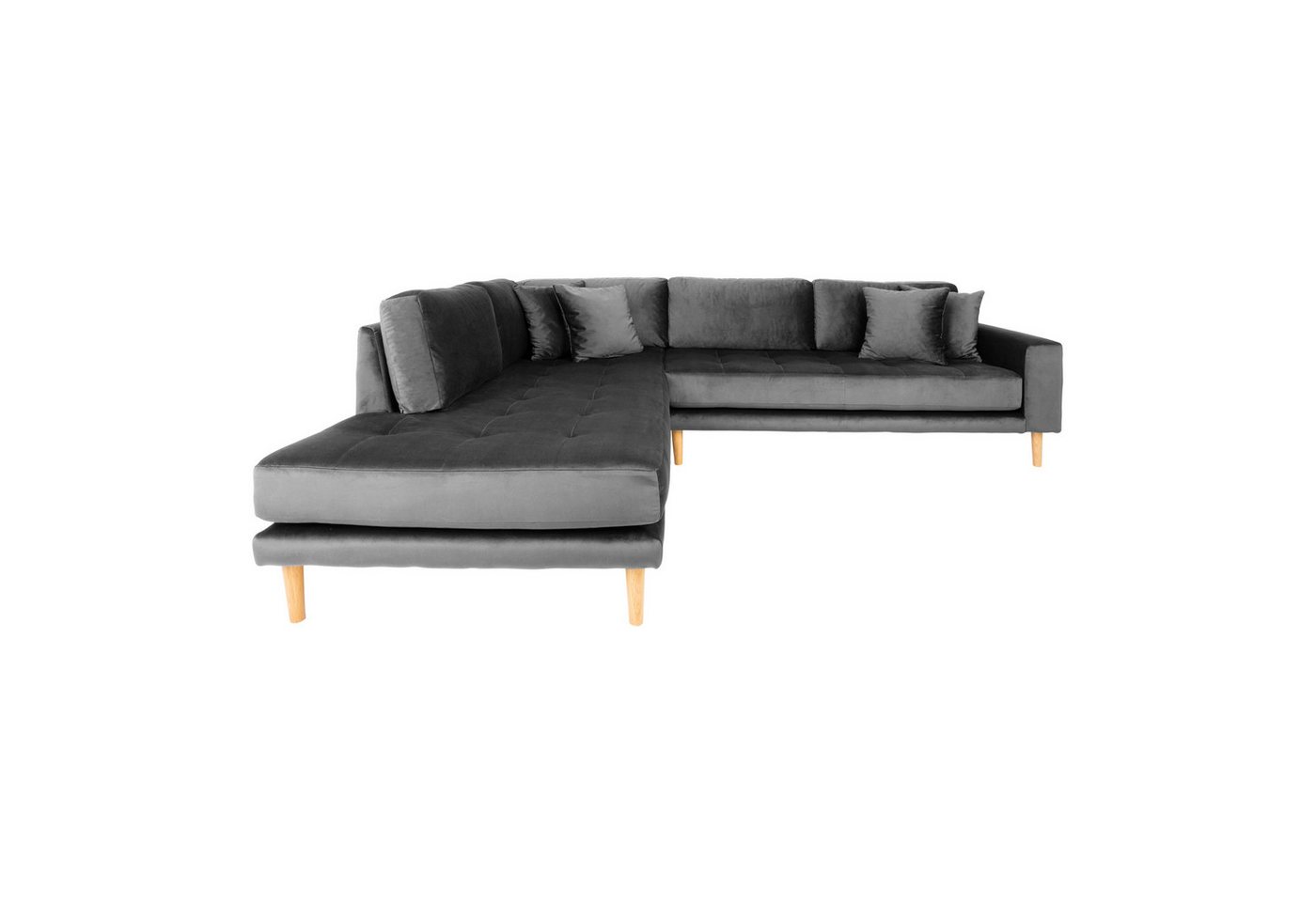 House Nordic Ecksofa Lido, in Dunkelgrau, Velour - 257x76x220cm (BxHxT) von House Nordic