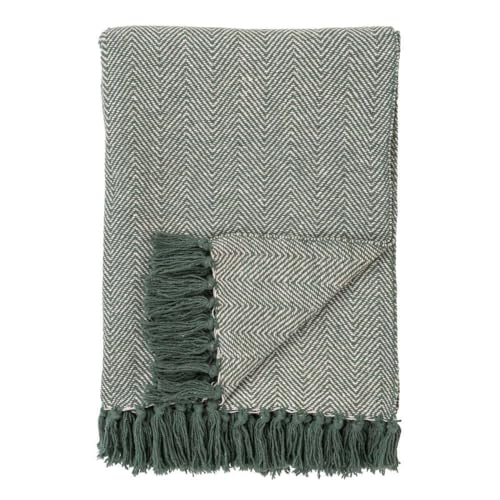 House Nordic Kuscheldecke mit Fransen aus Baumwolle – Sofadecke (grün) von House Nordic