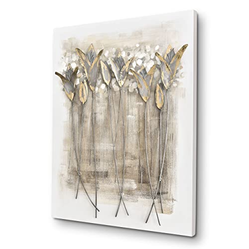 House of Arts Metallbild 'Piante d'oro Gold' 60x80cm Blumen Modern Wandbild Wanddeko Relief 3D Gold von House of Arts