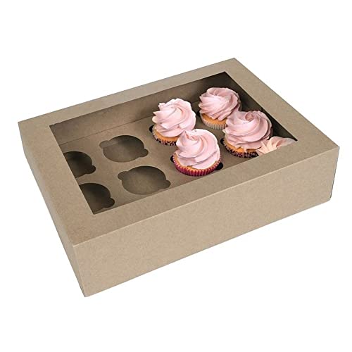 House of Marie 2 Schachteln mit 12 Cupcakes, KRAFT: Klassisch, Kupferboxen_Set, Box, 25-30cm und 30-35cm von House of Marie