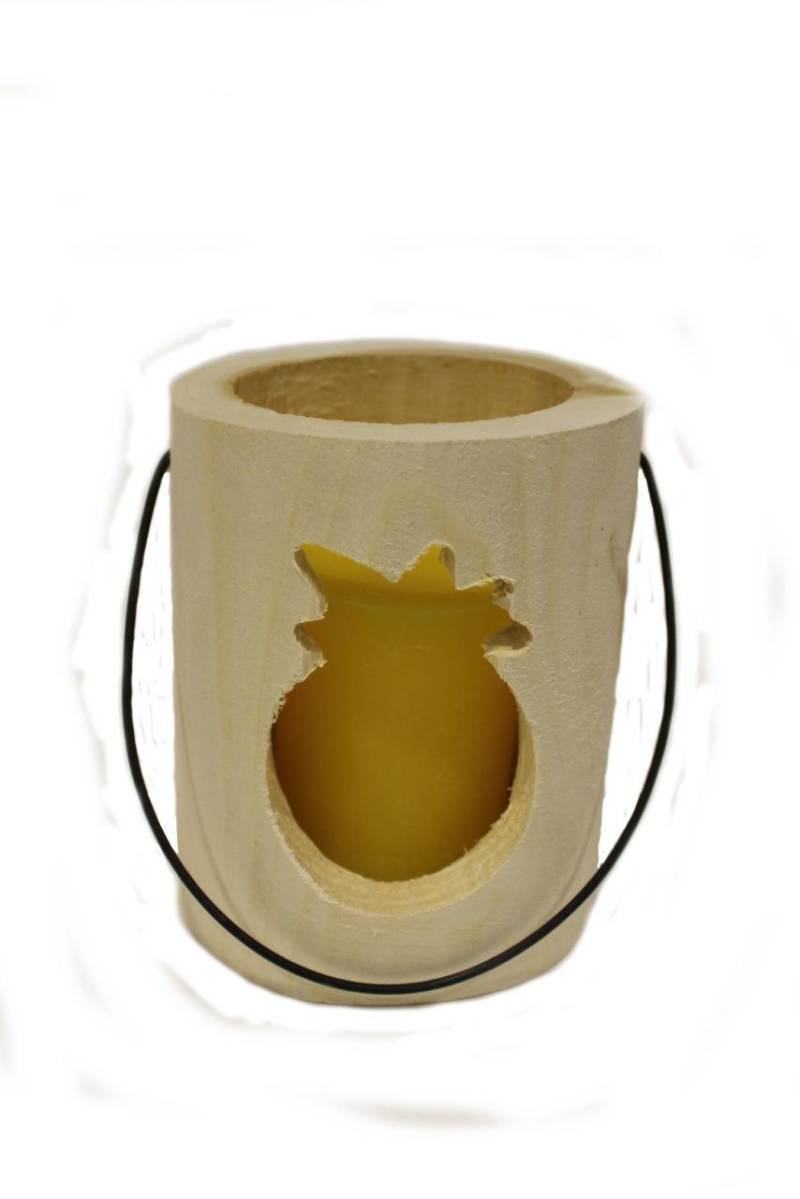 House of Rustic Windlicht aus Holz Ananas gelb Ø 13 x 15 cm von House of Rustic