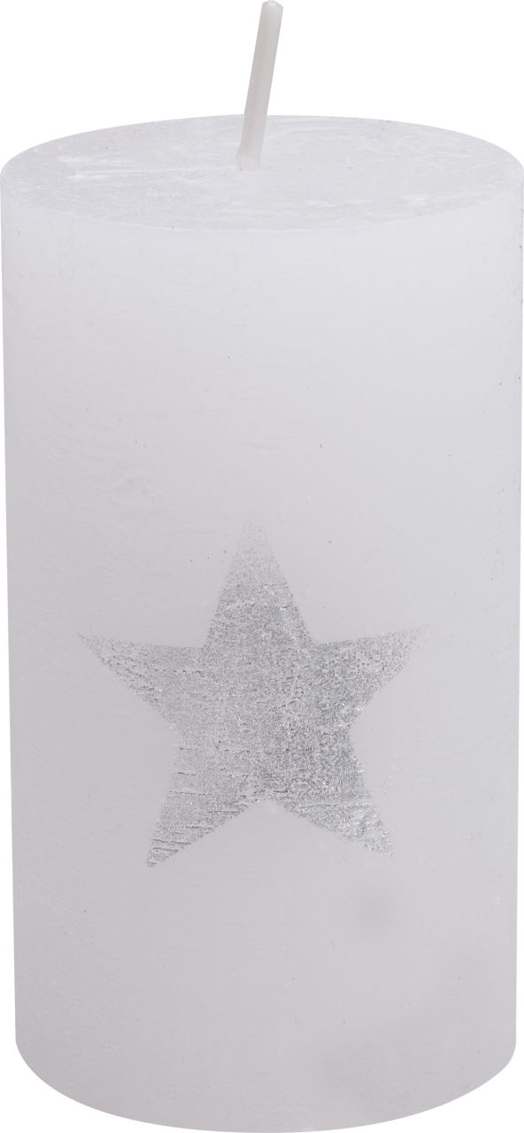House of Rustic Kerze weiß mit silber Stern Ø 6,8 x 12 cm von House of Rustic