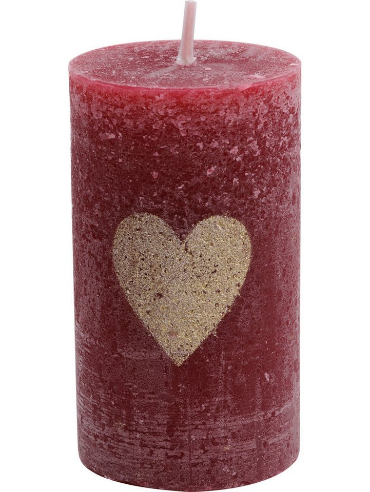 House of Rustic LED-Christbaumkerzen House of Rustic Kerze weinrot mit gold Herz Ø 6,8 von House of Rustic