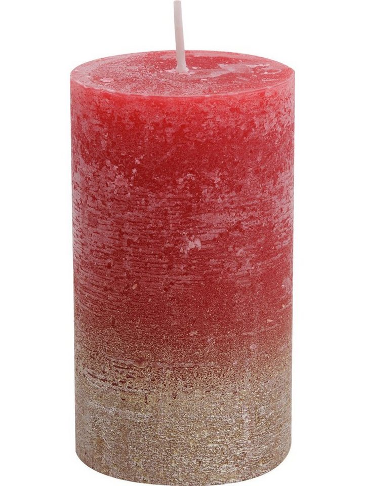 House of Rustic Stumpenkerze House of Rustic Kerze ruby rot mit gold Streifen Ø von House of Rustic