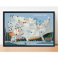 National Parks Pin Landkarte, Us Reisekarte, Geschenk Für Wanderer von HouseOfMapsArts