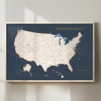 Us Pinnwandkarte, Usa Reisekarte, Pinnwandkarte von HouseOfMapsArts
