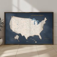 Usa Landkarte, Pin Map, Us Reisekarte, Wandkunst von HouseOfMapsArts
