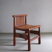 Geschnitzter Eichen Stuhl Mit Niedriger Rückenlehne | Frankreich 1960Er Jahre von HouseOfVintFurniture