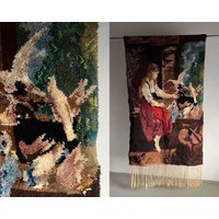 Hochflor Wollteppich Wandbehang | Mädchen-Vögel Schweden Jahrgang von HouseOfVintFurniture