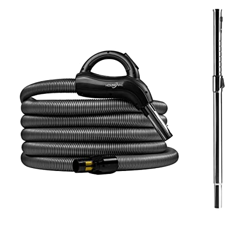 HouseVac Premium Saugschlauch für Zentralstaubsauger Länge 9m und Teleskoprohr|Passend Fast alle Zentralstaubsauger|Beide Schlauchenden drehen Sich um 360 Grad|mit EIN/AUS-Schalter|Clipbefestigung von HouseVac