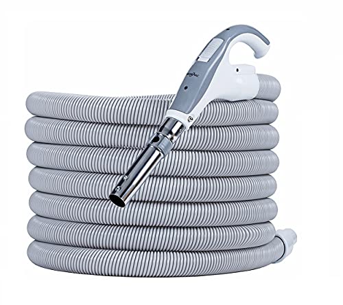 HouseVac Premium Saugschlauch für Zentralstaubsauger |Passend Fast alle Zentralstaubsauger Länge 10.5m | Beide Schlauchenden drehen Sich um 360 Grad | mit EIN/AUS-Schalter | Clipbefestigung (10.5m) von HouseVac