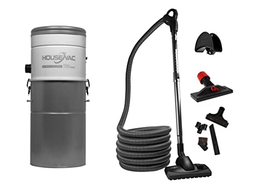 HouseVac Zentralstaubsauger HV-700ST-35H + Premium-Reinigungszubehör Kit 7.5m zur Reinigung Ihres Hauses|Saugkraft 700 AirWatts Ametek Motor-1700W 2 Turbinen Soft Start/Stop Hybridzyklonfiltration von HouseVac