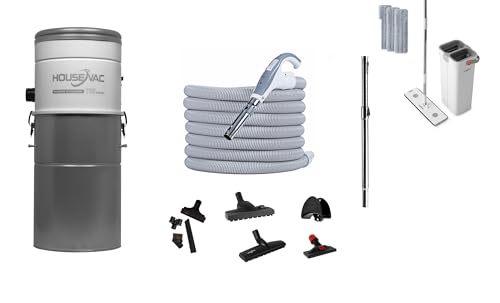 HouseVac Zentralstaubsauger HV-700ST-35H + Set Reinigungszubehör Kit 9m zur Reinigung Ihres Hauses Saugkraft 700 AirWatts Ametek Motor-1700W 2 Turbinen Soft Start/Stop| Hybridzyklonfiltration von HouseVac
