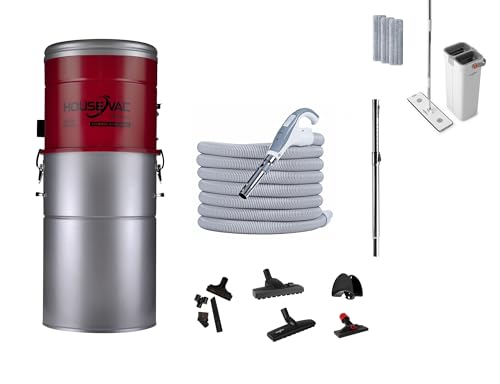 HouseVac Zentralstaubsauger Staubsaugeranlage HV-755ST-35H Zentralstaubsauger Set mit 12m Schlauch zubehör 755 AirWatts Ametek Motor-1700W 2 Turbinen Soft Start/Stop Hybridzyklonfiltration von HouseVac